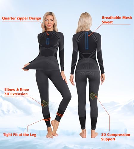 ATTRACO Womens Thermal Underwear Sets Half Zip Womens Long Johns Underwear Thermal Wear for Women Thermal Set Winter