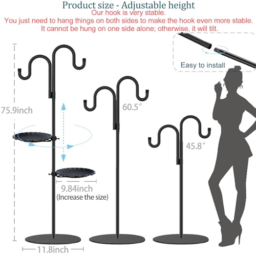 Upgraded 74" Shepherd's Hook Stand plant，Bird Feeder，Wind Chime Hanger Stand, Waterproof Metal & Adjustable-Height Standin...