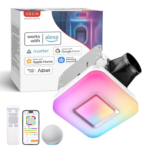OREiN Matter Smart Bathroom Fan with Light, 110 CFM Exhaust Fan, AI Lighting Creator with 24-Zone DIY Color+ 65 Dynamic Ef...