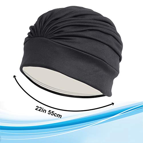 BEEMO Swim Caps for Women Swimming Turban Polyester Latex Lined Pleated for Ladies