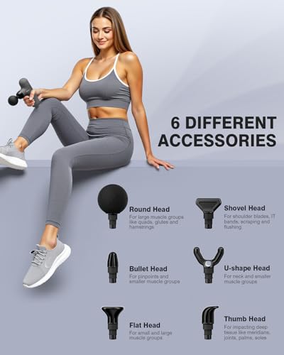 Morelax Mini Massage Gun, Percussion Muscle Massager for Back Pain Relief, Compact Sports Travel Massage Gun with 6 Massag...