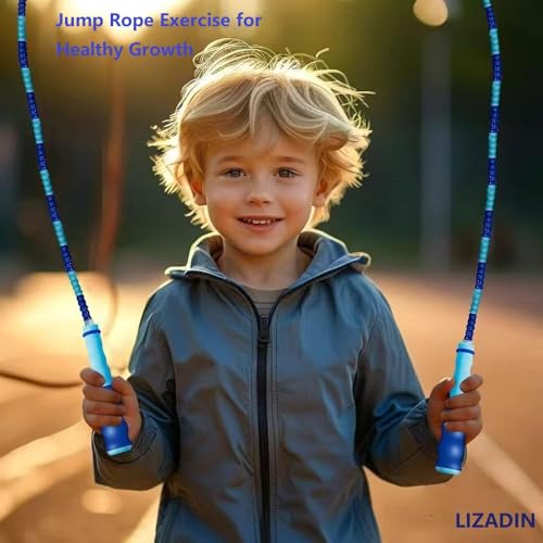 LIZADIN Jump Rope for Kids, Soft Beaded Skipping Rope, Adjustable Length Tangle-Free Segmented Jumping Rope for Kids Stude...