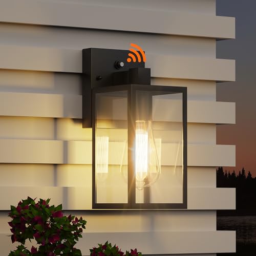 WIHTU Dusk to Dawn Outdoor Lighting Fixtures, Exterior Front Porch Light, Black Sensor Wall Sconce Lamp, Waterproof Wall L...