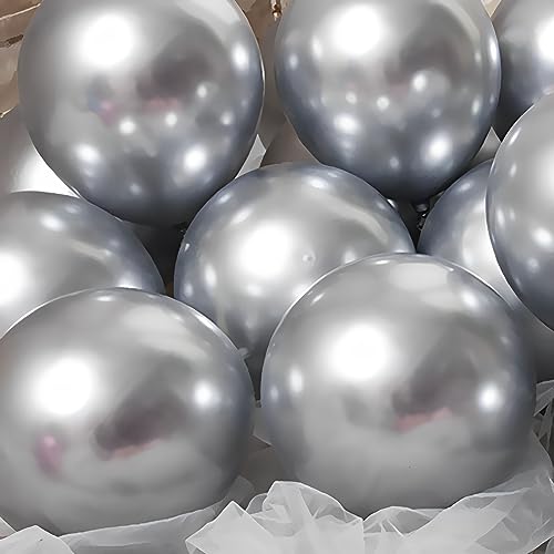 Voircoloria 110pcs Metallic Silver Balloons 12inch Chrome Silver Latex Party Balloons for Graduation, Wedding, Birthday, N...