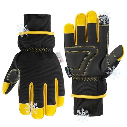 HODUP Insulated Synthetic Leather Winter Work Gloves - 3M Thinsulate, Fleece-Lined, Water-Resistant