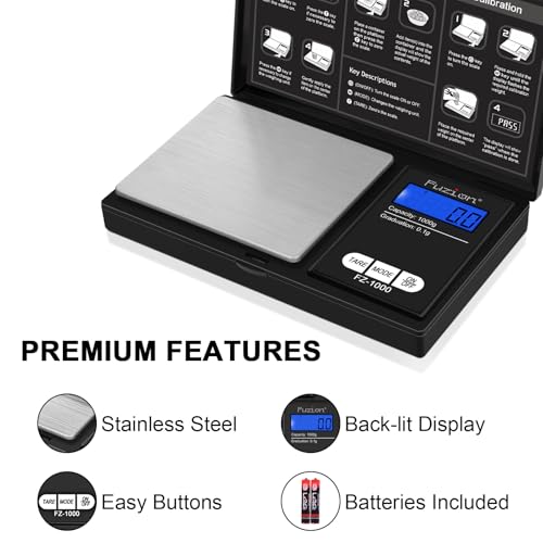 Fuzion Digital Pocket Gram Scale 1000g/0.1g, Small Digital Scales Grams Ounces Grains, Herb Scale, Jewelry Scale, Portable...