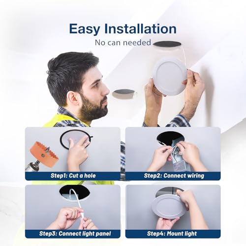 Amico 24 Pack 6 Inch 5CCT Ultra-Thin LED Recessed Ceiling Light with Junction Box, 1050LM Brightness, Dimmable Canless Waf...