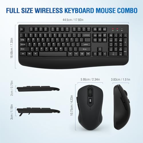 Wireless Keyboard and Mouse Combo, Full-Sized 2.4GHz Wireless Keyboard with Comfortable Palm Rest and Optical Wireless Mou...