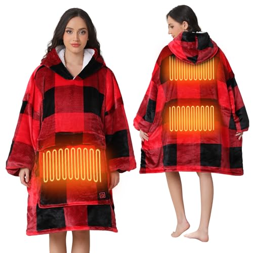 Askyli Wearable Heated Blanket Hoodie, Oversize Portable USB Heated Hooded Blanket 3 Heat Level, Overheat Protection Elect...