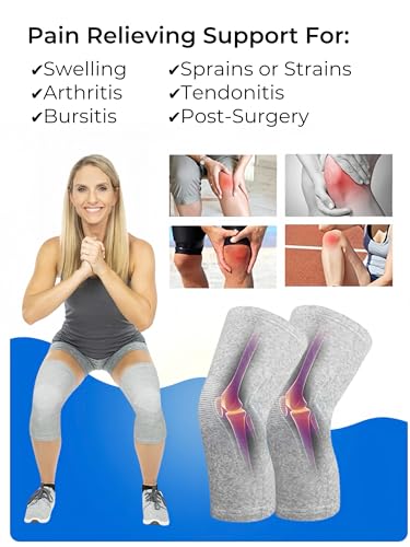 inflossom Bamboo Knee Sleeves, 2-Pack Knee Compression Sleeve Women Men Elastic Warm Slip-on Recovery Knee Brace for Arthr...