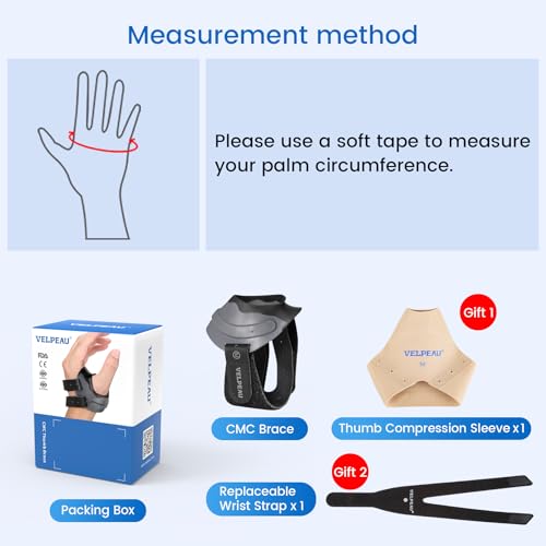 Velpeau CMC Thumb Brace for Osteoarthritis - with Shape-memory Restriction Splint, CMC Joint Stabilizer, Basal Thumb Arthr...