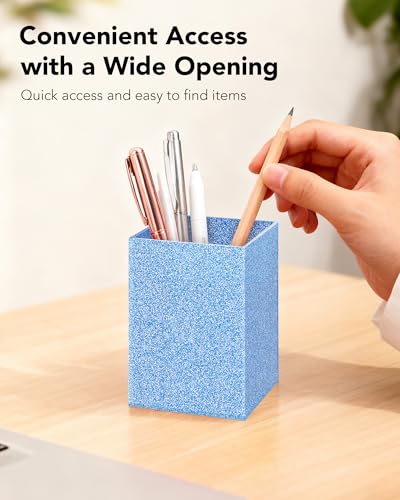 Luminzo Blue Glitter Acrylic Pen Holder, Acrylic Makeup Brush Storage Organizer, Pencil Pen Holder for Desk, Modern Deskto...