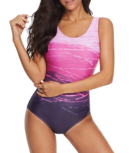American Trends One Piece Swimsuit Women Criss Cross Back Color Block Print Bathing Suits Athletic Modest Swimwear