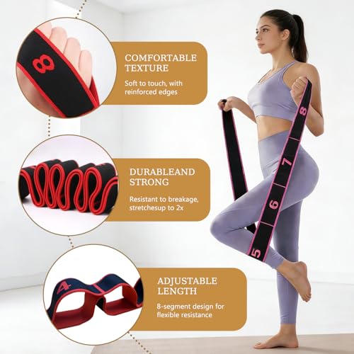 Fitness Resistance Band for Stretching and Yoga, Number Stretch Resistance Band with Clear Markings, 8-Section Elastic Tra...