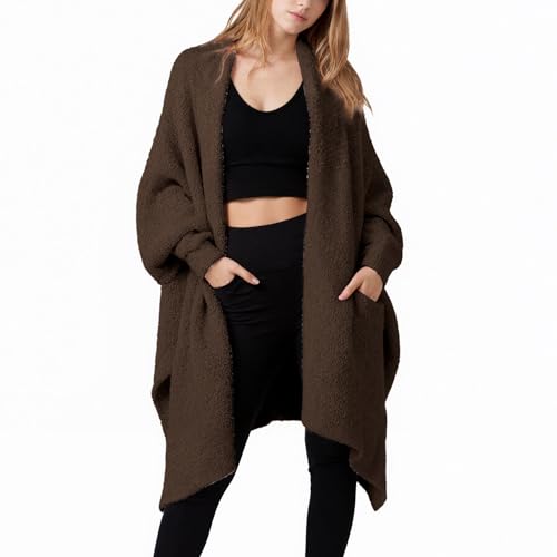 Yioaga Wearable Blanket Poncho Fuzzy Sherpa Fleece Shawl TV Throw Plush Cape Wrap Cozy Loungewear with Pockets for Adults