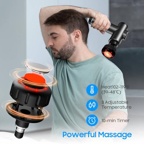 JOYSUWERUN Massage Gun – Deep Tissue Muscle Massager for Pain Relief & Recovery, Massage Gun with Heat, 9 Massage Heads, C...