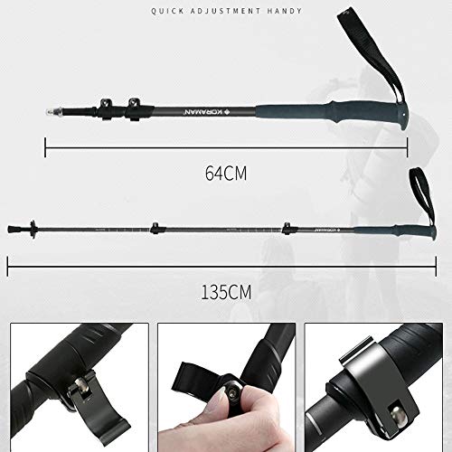 MIIKHI 1pc Carbon Fiber Trekking Poles – Collapsible and Telescopic Walking Sticks with Natural Cork Handle and Extended E...