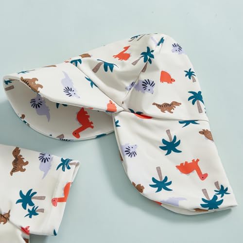 Ayalinggo Toddler Boys Rash Guard Swimsuit Sea World Animal Print Zipper Short Sleeve Bathing Suit with Swim Cap for Kids