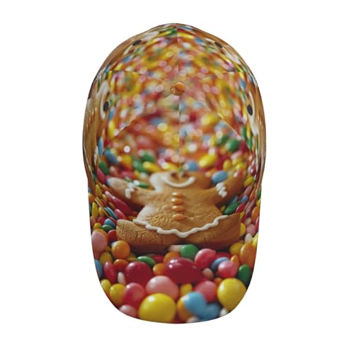 bmnaswt Gingerbread Man Candy Print Fashion Curved Edge Baseball Cap for Men Women, All-Season Outdoor Sports Travel Cap B...
