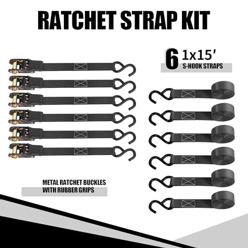 Cartman 1" x 15' Ratchet Tie Down up to 1500lbs 6pk in Carry Bag, Cargo Straps