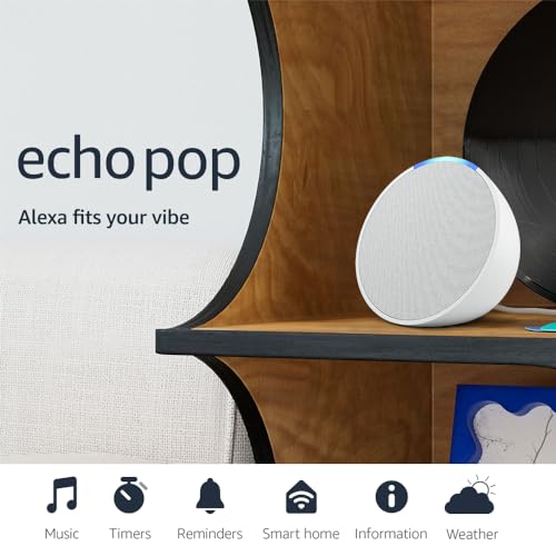Amazon Echo Pop (newest model), Our smallest speaker, Designed for Alexa+, Fits in any room, Glacier White