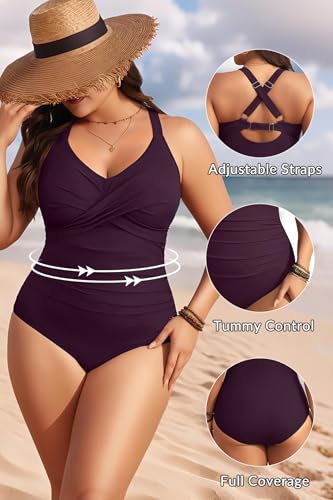 Aqua Eve Plus Size One Piece Swimsuit - Women's Tummy Control Bathing Suit Retro Full Coverage Swimwear 2025
