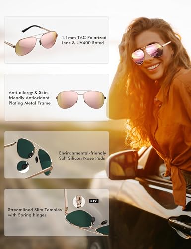 LUENX Aviator Sunglasses for Men Women Polarized - UV400 Protection, Stylish Shades, Driving, Outdoor Activities