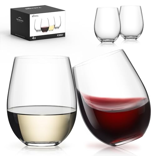 LUNA & MANTHA Stemless Wine Glasses Set of 4, 18oz Crystal Red White Wine Glasses for Daily Use, Hosting, Home Bar, Evenin...