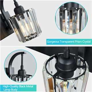 Fdpby Modern Bathroom Vanity Light  2-Light Black Wall Sconce With Crystal Accents  Over Mirror Bathroom Lighting Fixture  13.77 Long Dimmable Vanity Lamp For Makeup  Easy Installation