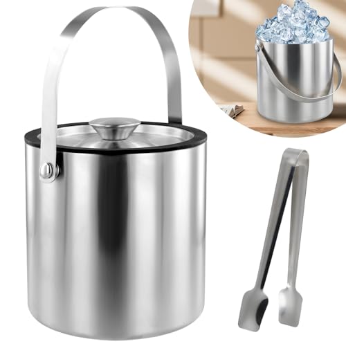 Abizarch Ice Bucket with Lid Strainer Tong,2QT Double Walled Stainless Steel Insulated Ice Bucket Container,Good Sealing I...