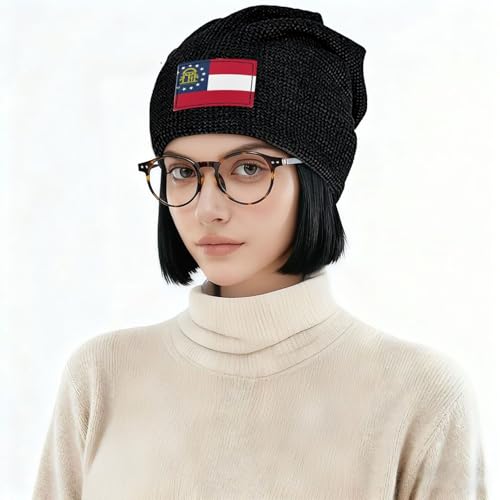 Georgia State Flag Print Lightweight Waffle Pullover Hat Men Women Winter Headwear Outdoor Camping Travel