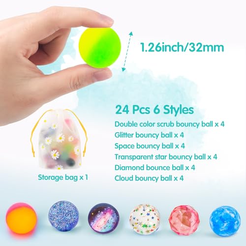 Ecoofor 24 Pieces Bouncy Balls 32mm Bounce Balls 6 Styles High Bouncing Balls Toys for Kids Party Favors Birthdays Gift Cl...