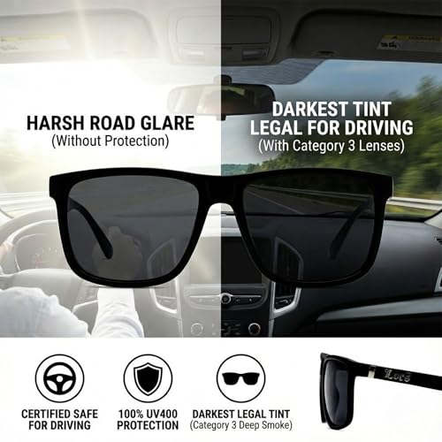 Locs Gangster Oversized Rectangular Horn Rim Sunglasses All Black, mens