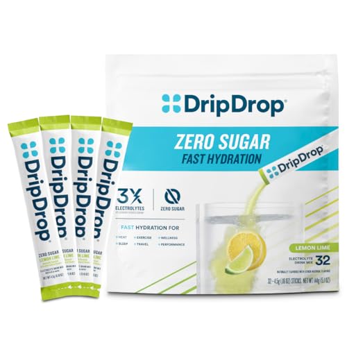 DripDrop Sugar Free Hydration Packets - Zero Lemon Lime - Single Serve Electrolytes Powder Drink Mix - Non-GMO, Gluten Fre...