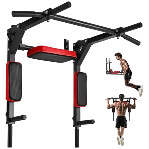 VEVOR Multifunctional Pull Up Bar, Wall Mounted Chin Up Bar Dip Station for Home Gym, Heavy Duty Steel Upper Body Workout ...