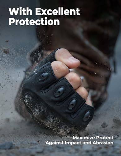 KEMIMOTO Fingerless Tactical Gloves for Men, Motorcycle Gloves for Outdoor Work Sports, Fingerless Cycling Gloves for Hunt...