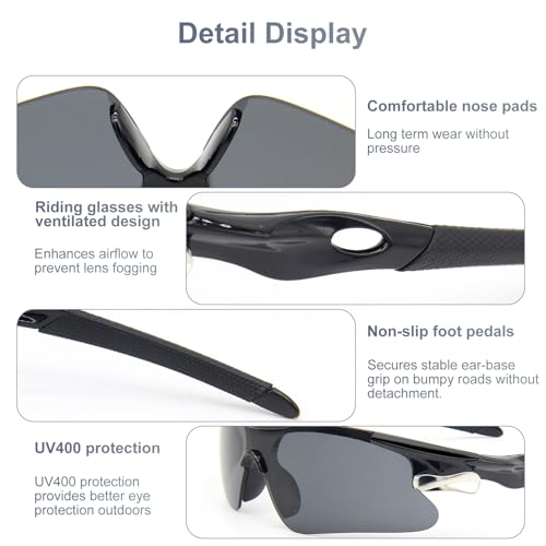 ZOSIMP Unisex Sports Sunglasses with UV400 & Shatterproof Lenses, Windproof Lightweight Frame for Outdoor Sports