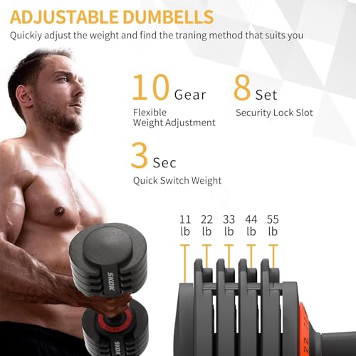 SKOK 55LB Adjustable Dumbbell Weight for Men and Women with Anti-Slip Fast Adjust Weight by Turning Handle,Black Dumbbell ...