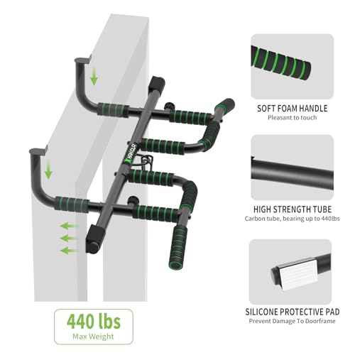 KAKICLAY New Upgrade Pull Up Bar for Doorway with Ergonomic Grip - Upto 440 Lbs Capacity, No Screwing or Slipping - USA Or...