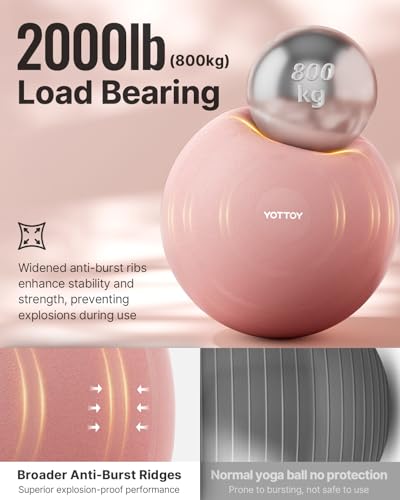 YOTTOY Anti-Burst Exercise Ball for Working Out, Yoga & Pregnancy, Extra Thick Workout Ball for Physical Therapy & Fitness