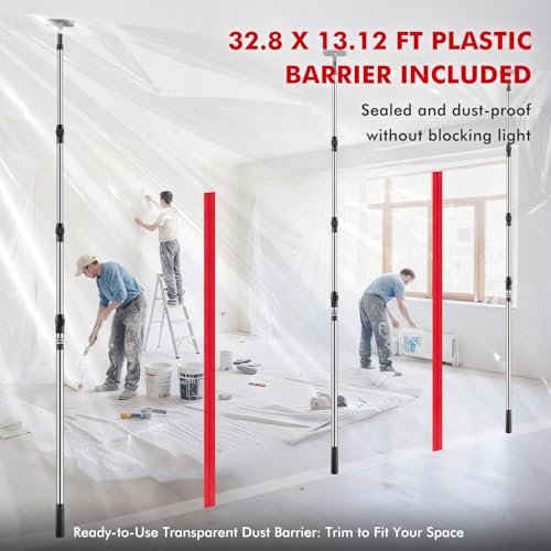 Teodute 12FT Dust Barrier Poles, 4 Pack Spring Retractable Zipper Wall Poles for Dust Barrier System with 2 Heavy-Duty Zip...