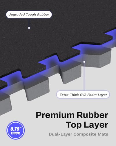 AIRHOP 0.79in Thick 48 Sq Ft Exercise Equipment Mats, 12 Tiles Upgraded Rubber Top with High Density EVA Foam, Large Inter...