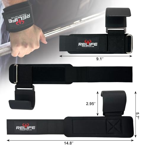 RELIFE REBUILD YOUR LIFE Lifting Hooks for Men and Women(Pair), Pull Up Straps, Gym Reapers Lifting Wrist Grips, Heavy Pow...