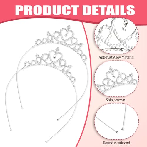 Vin Beauty 2 Pack Glittering Rhinestone Non-slip Crown Headbands for Girls Women Heart Rhinestone Tiara for Wedding Prom P...