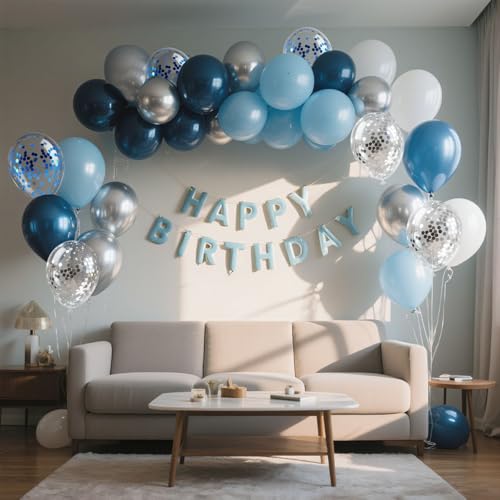 Blue and White Balloons 12 Inch Navy Blue Balloons Latex Confetti Balloon Party Decorations for Graduation Fathers Day Bir...