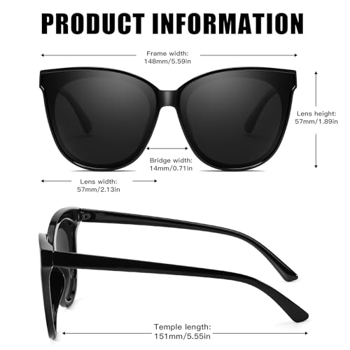 LVIOE Polarized Sunglasses for Women UV400 Protection Oversized Cat Eye Frame Retro Sunglasses for Driving Fishing Outdoor
