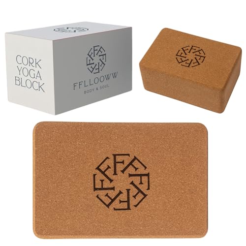FFLLOOWW Premium Cork Yoga Block – Non-Slip, High-Density Support for Yoga, Pilates, Stretching, Home Workouts & Balance T...