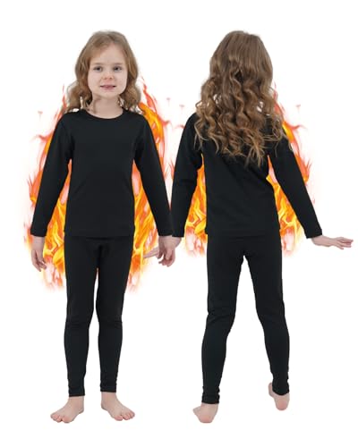 PISIQI Girls Thermal Underwear Set Ultra Soft Long Underwear for Kids Fleece Lined Winter Warm Base Layer Kids Long Johns Set