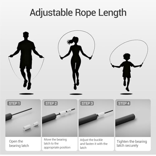 Jump Rope, Tangle-Free Rapid Speed Jumping Rope Cable with Ball Bearings for Women, Men, and Kids, Adjustable Steel Jump R...
