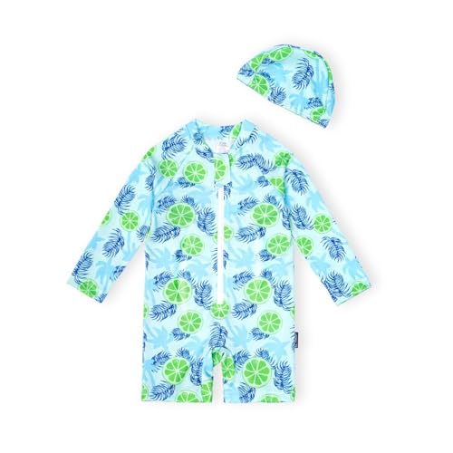 EZ Moms Baby Boy Swimsuit UPF 50+ Long-Sleeve One Piece Zipper Toddler Bathing Suit Baby Beach Wear Sunsuit with a Swim Cap